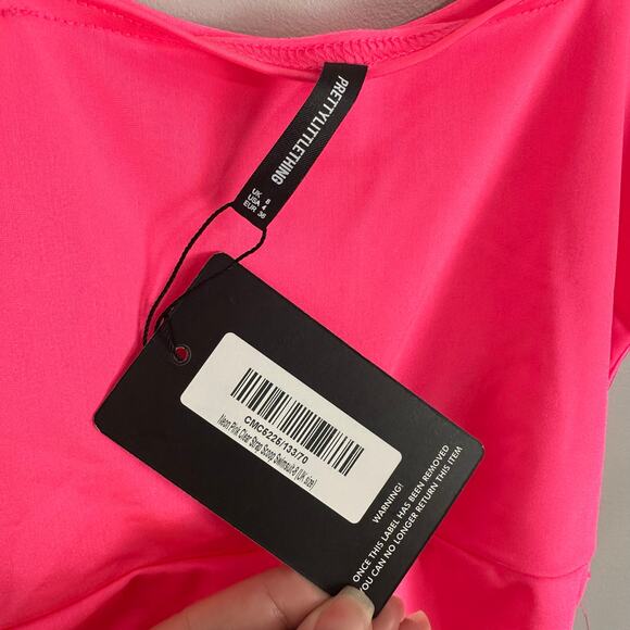 PrettyLittleThing Neon Pink Clear Strap Scoop neck Swimsuit Size 4 NWT Festival - Picture 9 of 9